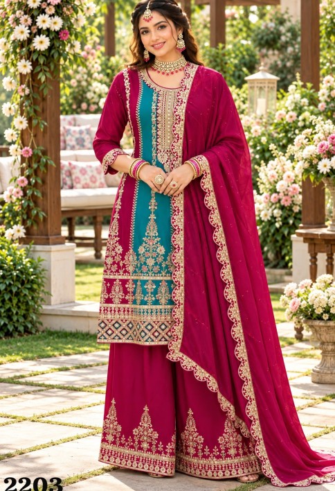 Prepossessing Chinon Zari Multi Colour Palazzo Salwar Kameez